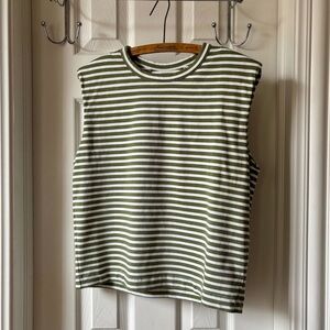 Madewell Green & White Striped Sleeveless Tank